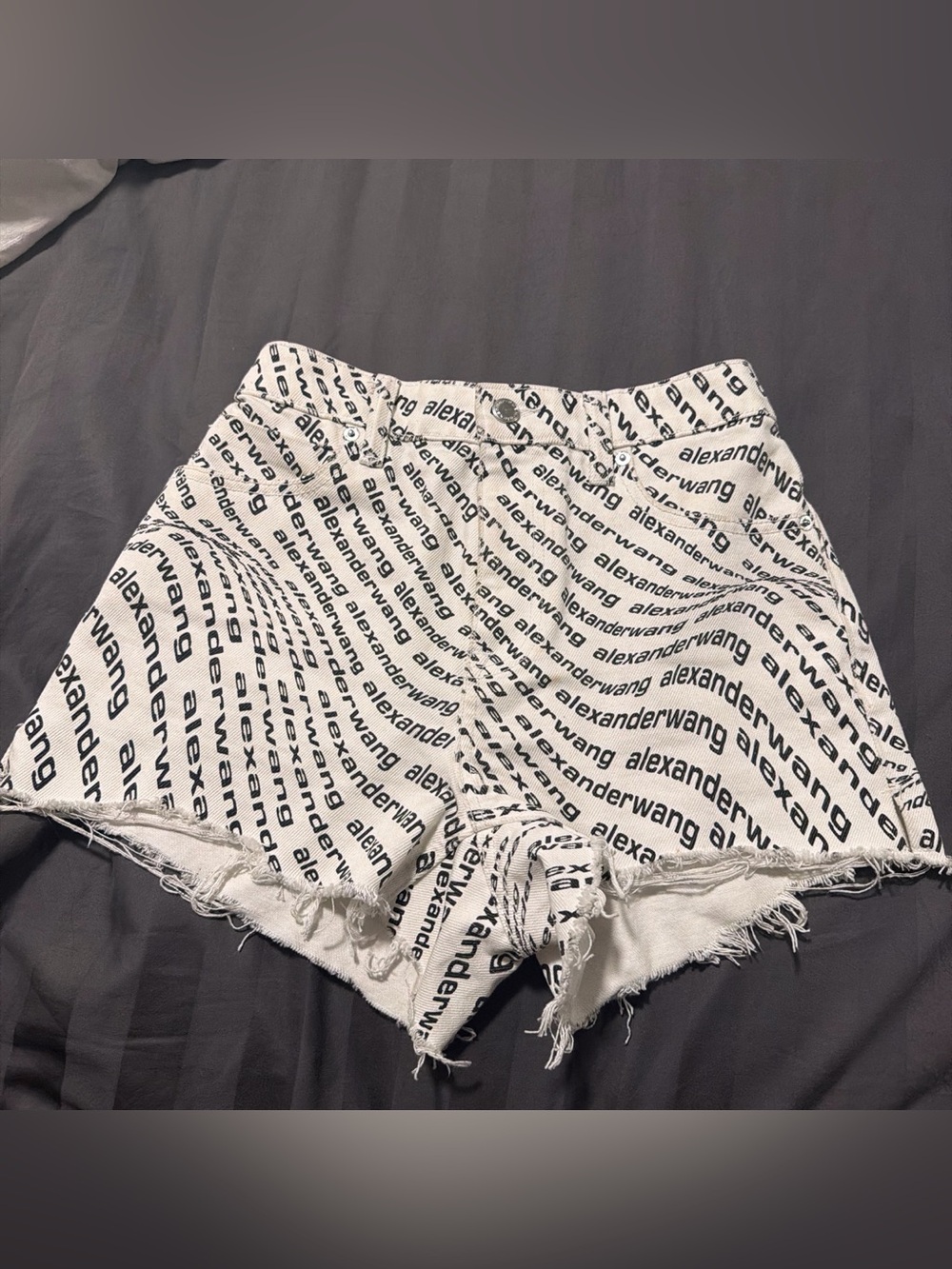 Alexander Wang White Logo-Allover Denim Cutoff Shorts